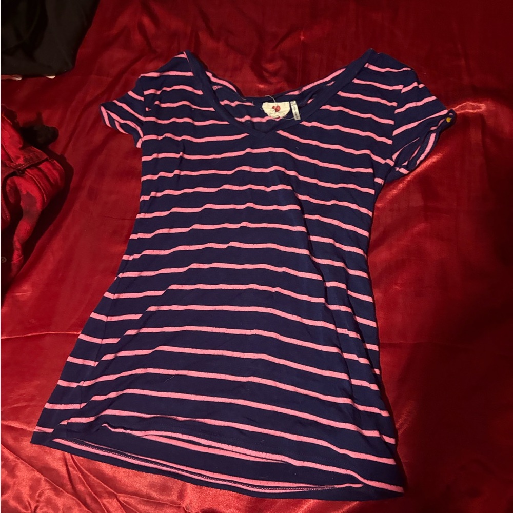 SO Navy and Pink Striped Tee